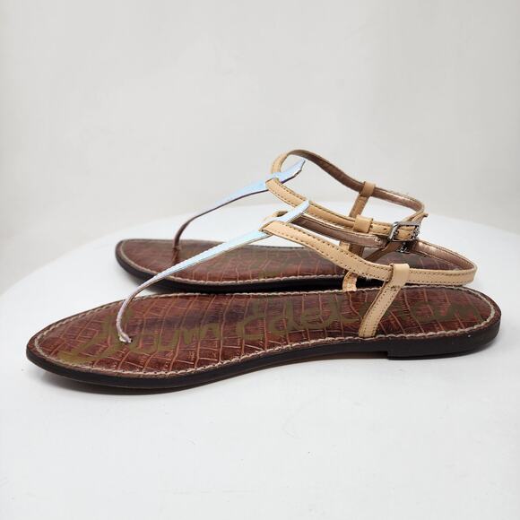 Sam Edelman Gigi Sandal Size 9.5M Iridescent T-Strap Pink Blue Snake Leather - Picture 9 of 14